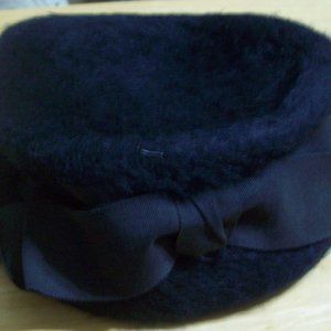 Antique Black Betmar "merri-soie" Pillbox Hat, Black, circa 1940s/1950s